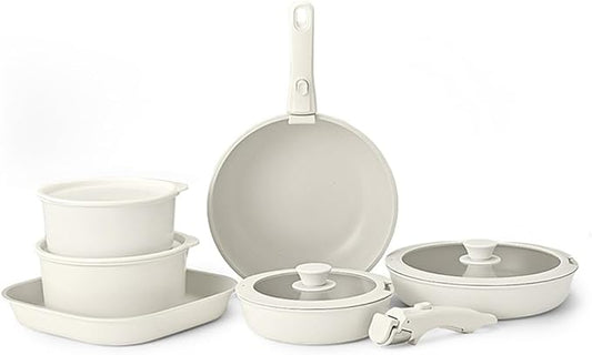 Nonstick Cookware Set with Lids, Detachable Handle Frying Pan Set for Home Use, Maifan Stone Cookware Including Frying Pan, Saucepan, Chinese pan, and Stockpot, Compatible with All Stovetops (12 Pcs)