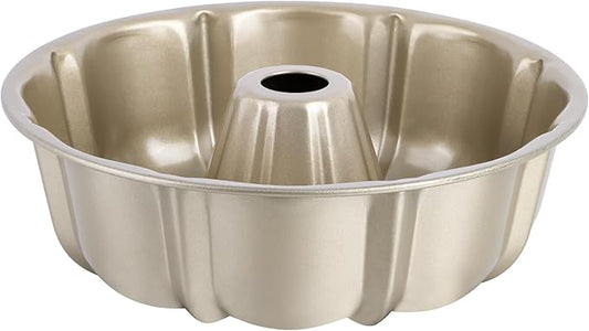 E-far 10 Inch Bundt Cake Pan, 12 Cups Nonstick Pound Cake Pan, Fluted Tube Pan for Baking, Heavy Duty Carbon Steel Round Baking Pan Bakeware, Easy Release & Easy to Clean, Champagne Gold