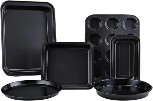 Nonstick Bakeware Set 6 Pcs Baking Pans Set- Pizza Tray,Square Pans, Loaf Pan,Muffin Pan Carbon Steel Baking Trays Oven Trays for Bakers Beginners