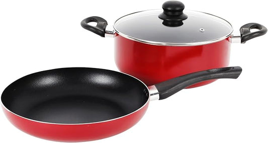 Royalford 3 pieces Non-Stick Cookware Set RF12597 Set Combo Offer for Kitchen 26cm Frypan & Kadai with Lid Utensils for Cooking Induction Cookware Set Pot and Pan Fry Pan Non Stick Combo Set Nonstick