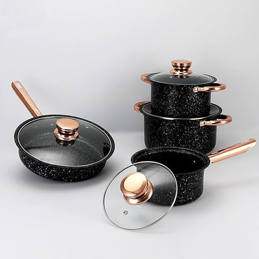 8 Pieces Cookware Set, Non Stick Pots and Pans Set, Black Granite Stone Nonstick Cookware Set, Cooking Set, Induction kitchen Cookware Sets, PFOA&PFAS Free