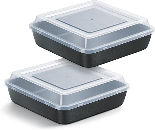 E-far 8x8 Inch Square Baking Pan with Lid Set, Nonstick Square Cake Pans Metal Bakeware for Oven Cooking Lasagna Brownies, Stainless Steel Core & Easy Release, 4 Pieces(2 Pans+2 Covers)