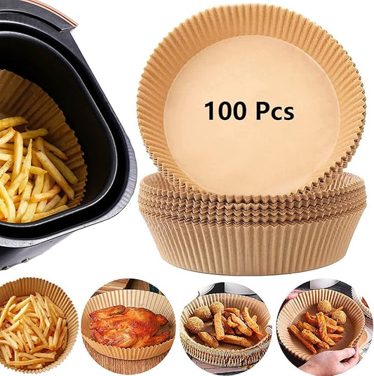 TOGOO Air Fryer Disposable Paper Liner, 100PCS Non-stick Disposable Liners, Baking Paper for Air Fryer Oil-proof, Water-proof, Food Grade Parchment for Baking Roasting Microwave (100Pcs-6.3 inch)